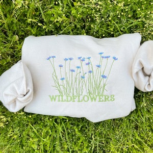 Wildflowers embroidered sweatshirt, cottage core, whimsical gift for her, cottagecore gift