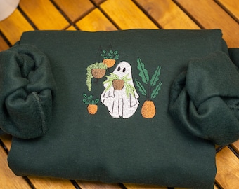 Embroidered Ghost Plant Sweatshirt: Spooky Plant Mom Sweater