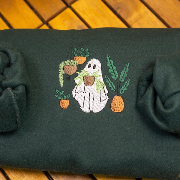 Embroidered Ghost Plant Sweatshirt: Spooky Plant Mom Sweater