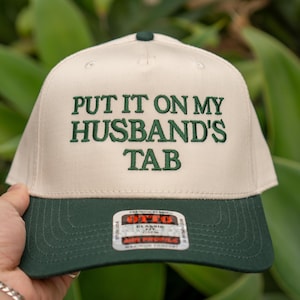 Put It On My Husband’s Tab Hat, Funny Trucker Hat for Women, Honeymoon Gift, Bachelorette Party Hat, Sarcastic Wife Snapback, Girls Trip Cap