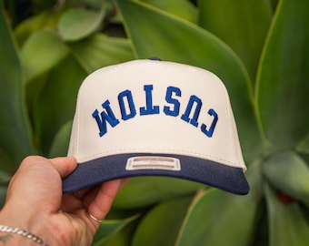 Custom Upside Down Embroidered Snapback Hat: Two-Tone 5 Panel Cap