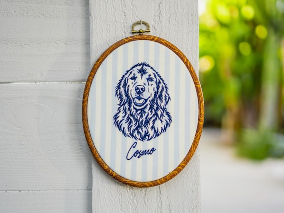 Custom Pet Portrait Embroidery Hoop, Personalized Dog Cat Memorial Gift, Embroidered Pet Portrait