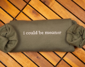 I Could Be Meaner Embroidered Sweatshirt, Spicy Attitude Crewneck, Funny Sarcastic Sweater, Confident Friend Gift, Sassy Parent Shirt