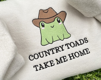 Cowboy Frog Embroidered Sweatshirt: Funny Western Unisex Sweater