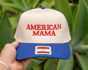 Gorra de camionero American Mama: snapback patriótico bordado