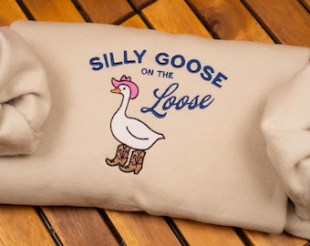 Sudadera bordada de Silly Goose: divertida sudadera vaquera de cuello redondo estilo western
