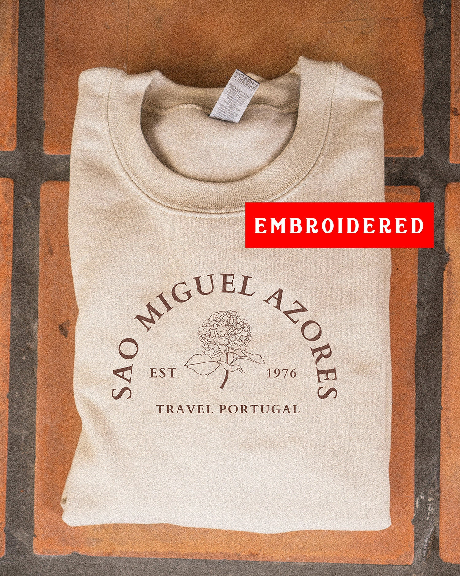 Sao Miguel Azores Embroidered Crewneck: Travel Portugal Sweatshirt
