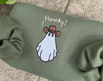 Embroidered halloween western ghost sweatshirt, spooky howdy sweatshirt, crewneck sweater, pumpkin gift