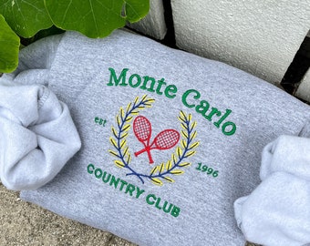 Vintage Embroidered Tennis Sweatshirt: Monte Carlo Crewneck