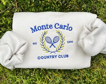 Vintage Embroidered Tennis Sweatshirt: Monte Carlo Country Club Crewneck