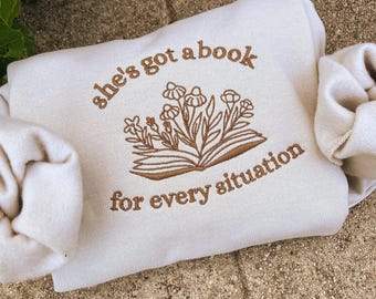 Embroidered Book Sweatshirt: Book Lover Gift