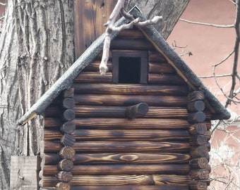 Bird house, Wooden bird house, house for birds log house, log house, birdhouse on the tree, Natural wood Birdhouse, Outdoor Garden