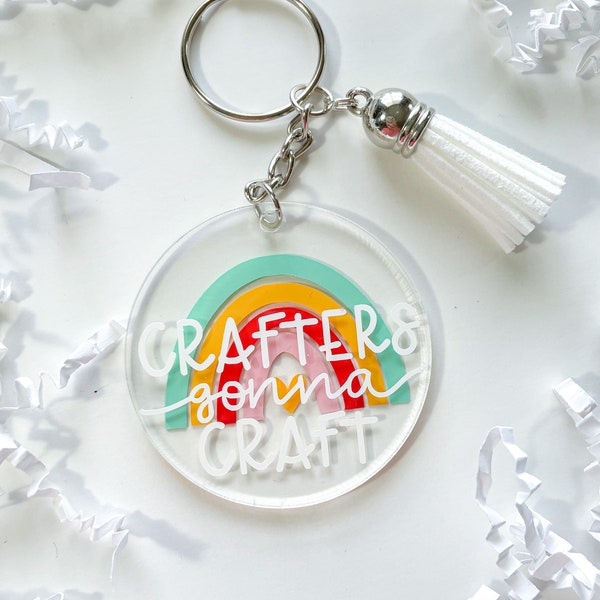 Crafters Gonna Craft rainbow keychain | gift for a creative crafty friend | key fob | gift for yourself | bag charm