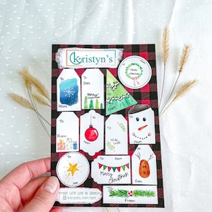Mini Christmas gift tag sticker sheet | adhesive holiday tags for gifting | present labels | journaling and scrapbooking