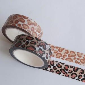 Animal Print Washi Tape Set | Brown + Black Cheetah Leopard Decorative Cute Tapes for Crafts, Planners, Journal, Classroom, and Scrapbooking