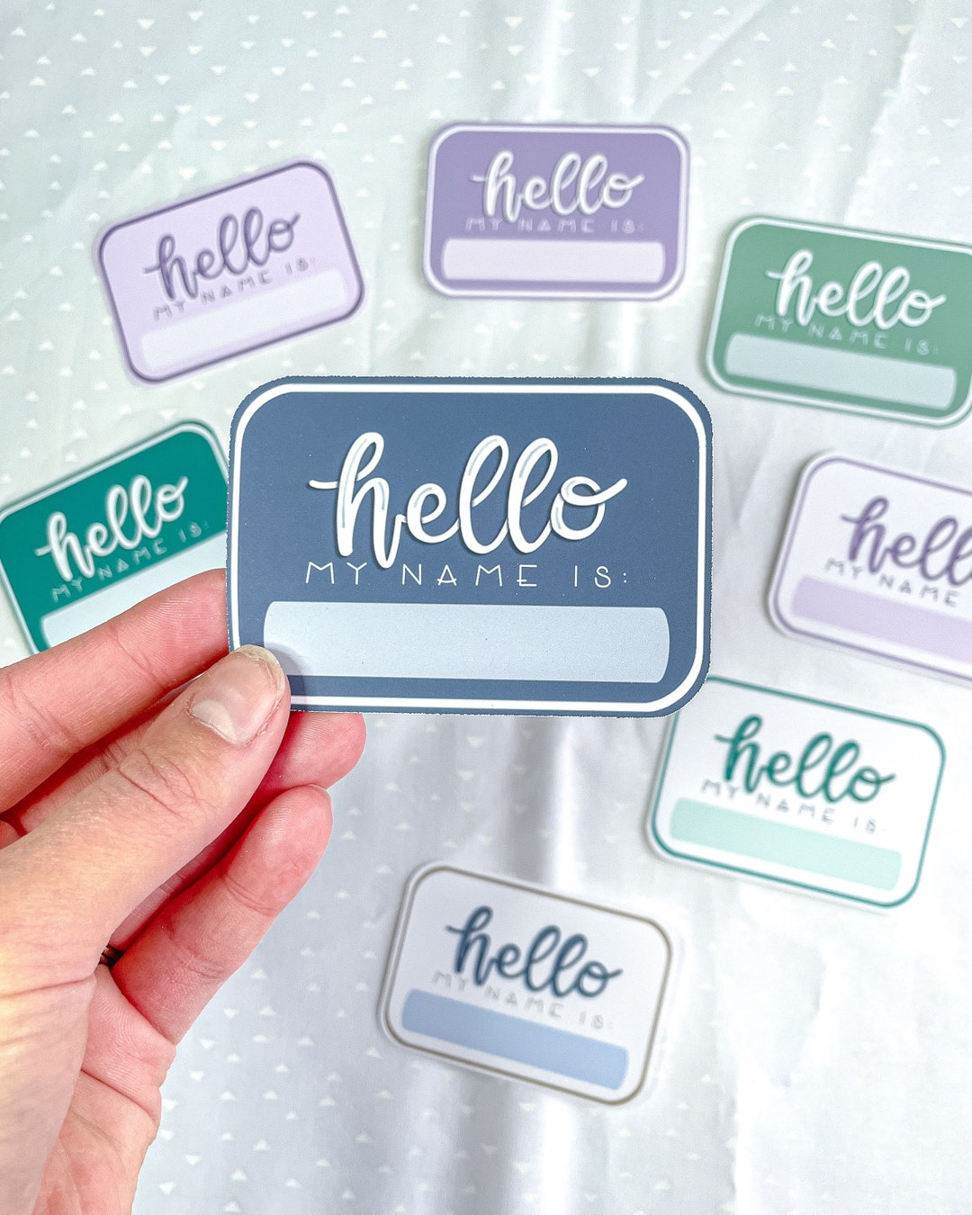 Hello Name Tag Sticker- Cool Tones | Birth Announcement| Party Labels ...