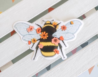 Floral Bee | Bumblebee with Flowers Sticker or Magnet | Waterproof Vinyl Laminated | Laptop and water bottle stickers |