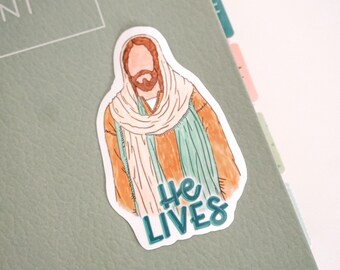 Jesus Christ Lord - He Lives Sticker or Magnet | Christian Bible Faith | Waterproof Vinyl Laminated | Laptop and water bottle sticker