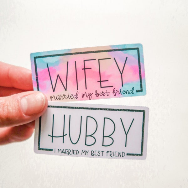 Hubby & Wifey | newlyweds | mr and mrs | High Quality Waterproof Vinyl Sticker | laptops, water bottles, mirrors, journal