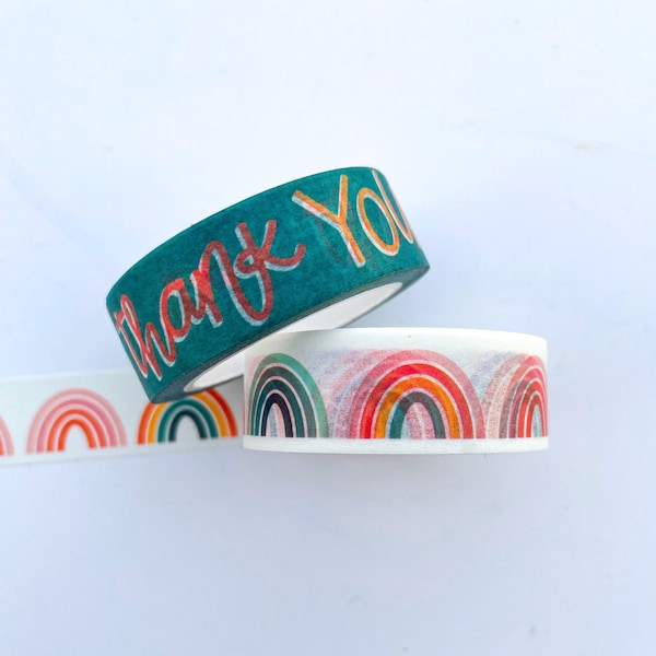Thank you & Rainbow Arches Japanese Washi Tape | Colorful adhesive for cute planner and packing and gifting | toddler crafts | 15mm