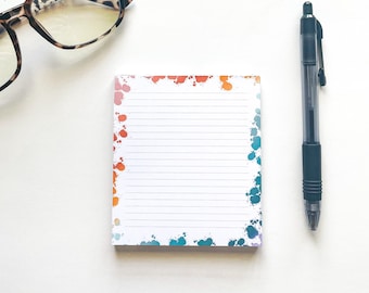 Rainbow Splatter Notepad | 40 pages with magnetic back for lists on refrigerator or desk | cute colorful stationery and school supplies