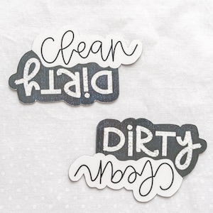 Dishwasher Magnet | clean or dirty sign | cleaning dishes | kitchen decor | assistance solution | black and white