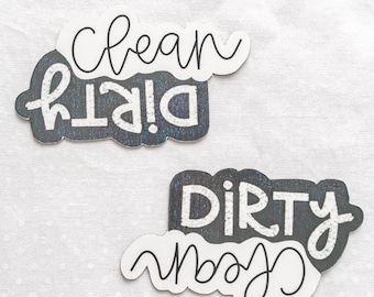 Dishwasher Magnet | clean or dirty sign | cleaning dishes | kitchen decor | assistance solution | black and white