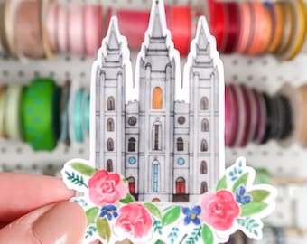 Salt Lake City, Utah (FLORAL) LDS Watercolor Temple | High Quality Waterproof Vinyl Stickers for the Church of Jesus Christ - Mormon