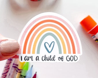 Soy un hijo de Dios arcoíris / cristiano / fe SUD / calcomanía laminada de vinilo impermeable para computadoras portátiles, botellas de agua, diarios, espejos, etc.