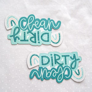 Dishwasher Magnet | clean or dirty sign | cleaning dishes | kitchen decor | assistance solution | teal blue and white