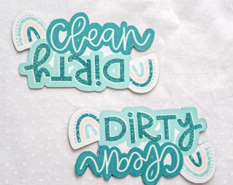 Dishwasher Magnet | clean or dirty sign | cleaning dishes | kitchen decor | assistance solution | teal blue and white