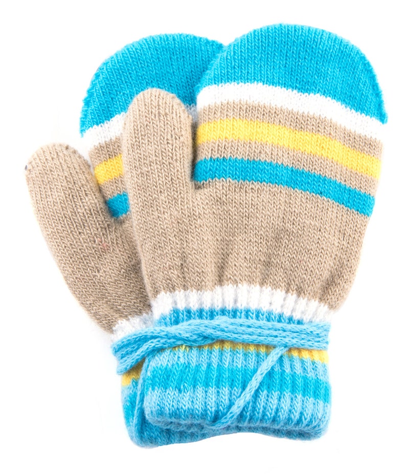 Kids Multicolor Designed Mittens With Strings Warm Knit Etsy
