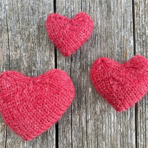 Knitted heart patterns, simple knitting pattern heart, stuffed heart decor, one style, three hearts