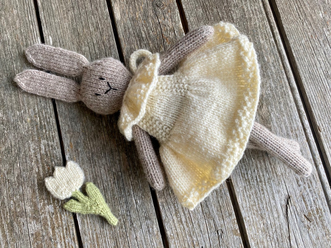 Stuffed Rabbit Dress Pattern Doll Dress Pattern, Knitted Bunny With Dress, Stuffed Animals Clothes ...