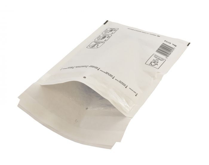 White padded envelope with bubble wrap inside package with Etsy