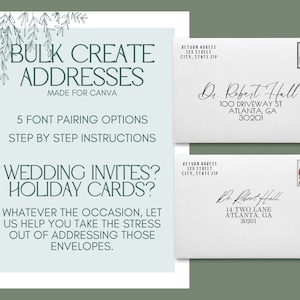 Custom Address Design Template for Making Bulk Addresses for Envelopes Print Christmas Holiday Cards Wedding Invitation Font