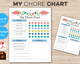 Back to School Kids Weekly Chore Chart Dinosaur Children Fun Creative