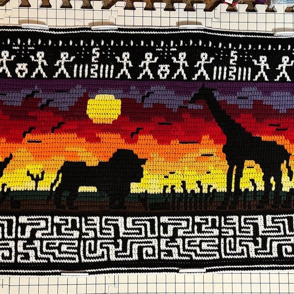 Safari Sunset Wall Hanging, Hand Crocheted