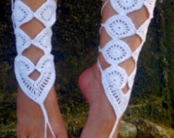 Barefoot Sandals, Crocheted Tall Gladiator front of leg lace up back covering! Great swimwear and outdoor addition to any outfit!