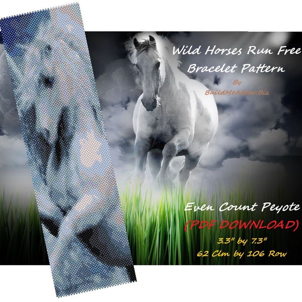 White Stallion Bracelet Bead Pattern, Wild White Horse Bookmark PATTERN (PDF Download)