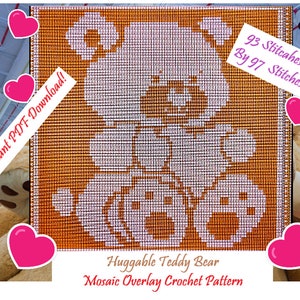 Mosaic Overlay Crochet Pattern, Huggable Teddy Bear, Instant PDF Download Only