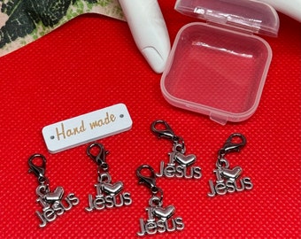 I Love Jesus Stitch Markers Set of 5! Cast Metal, Hand Made place keepers for Crochet and Knitting! Free Case!