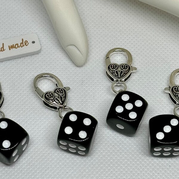 Dice Crochet and Knit Stitch Markers! Set of 4! Super Cool Black Dice! Authentic Hand Made place keepers!