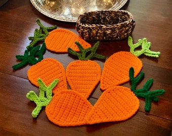 Carrot Coaster Set of 6 with Basket, Crocheted, 100% Acrylic