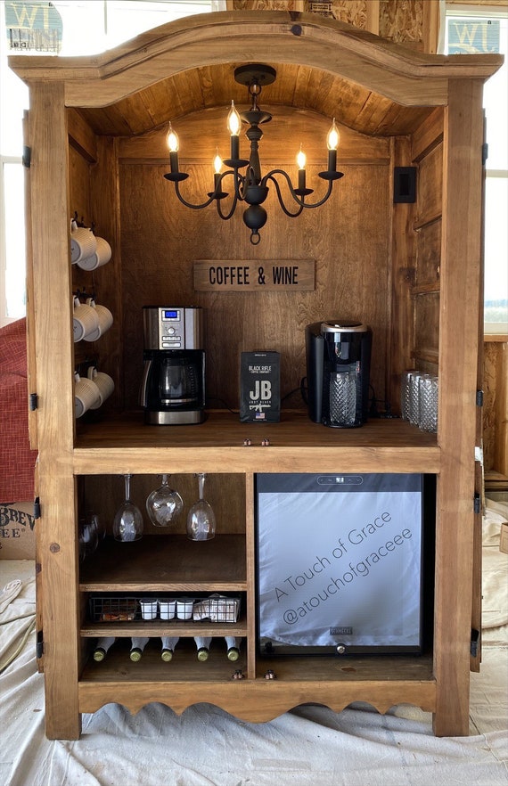 SOLD Custom Armoire Coffee Bar, Beverage Bar, Wine Bar, Rustic Coffee Bar,  Coffee Cabinet 