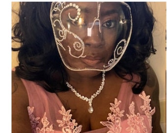 The Swirled Bling Face Shield |  Flourish GEMS | Elegant Mask | Sleek | Curved Fit | Adult Sized | Shield for Weddings | Proms