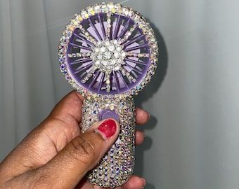 Strass bling waaier | Paarse bedazzled mini-handventilator: oplaadbaar via USB, 3 snelheden