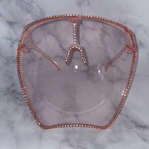 Rhinestone Face Shield | Pink Tinted Rose Gold Bling Shield for Prom, Weddings