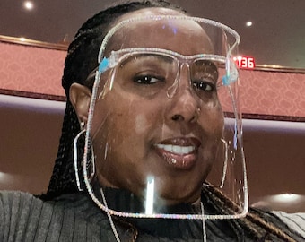 Bling Face Shield | 2.5MM AB Rhinestones | Anti-Fog | Glasses Shield