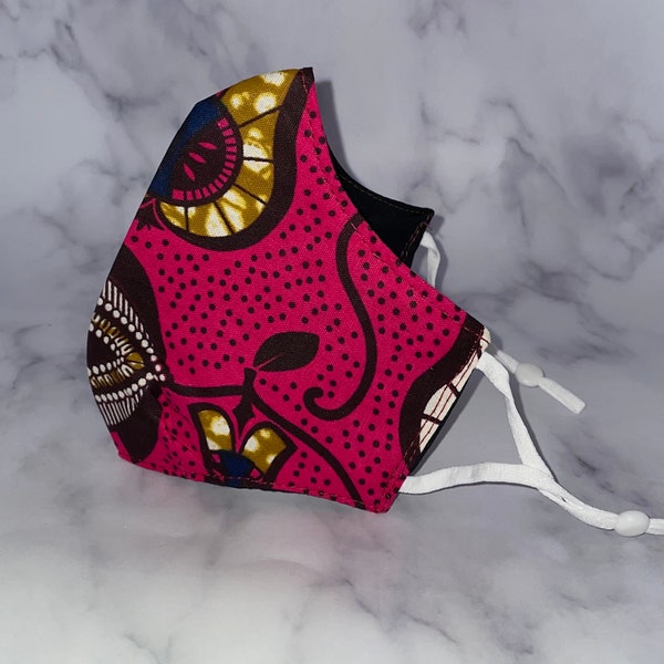 Fuchsia Pink Pear African Ankara Printed face Mask | Supreme Wax | African Print | Ankara | Cotton